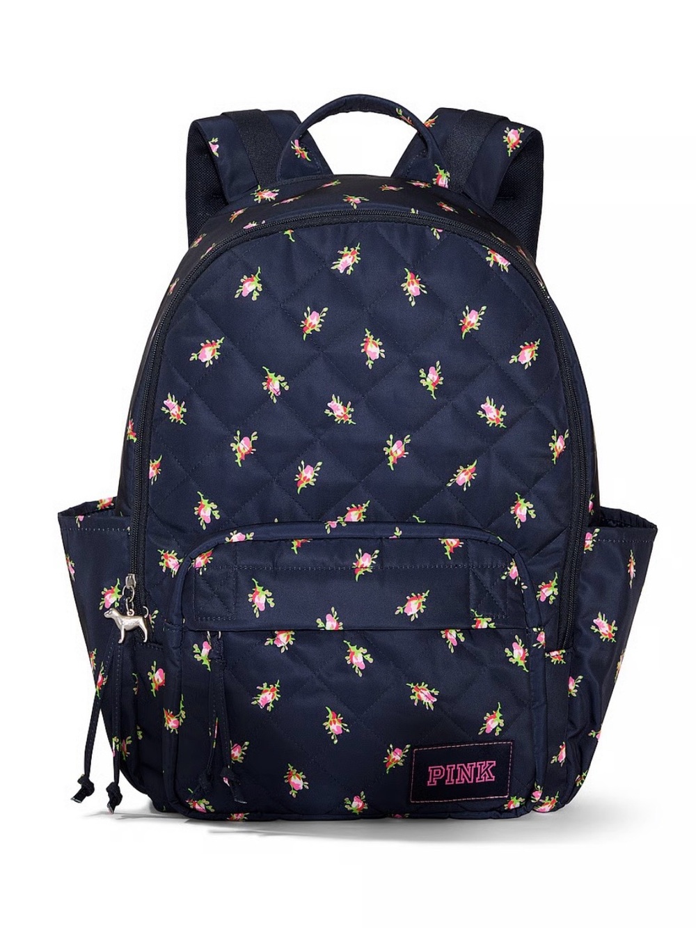 PINK Victoria's Secret Navy Quilted Backpack with Pink Floral Print
